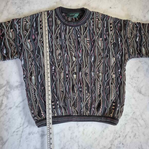 VTG TUNDRA Canada Sweater Crew Neck Gray 3D Chunky Knit 90s Coogi Style LG - Picture 6 of 10